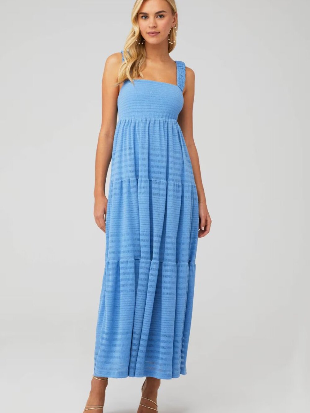 Significant Other Textured Tiered Maxi Dress Blue Size 4 NWOT